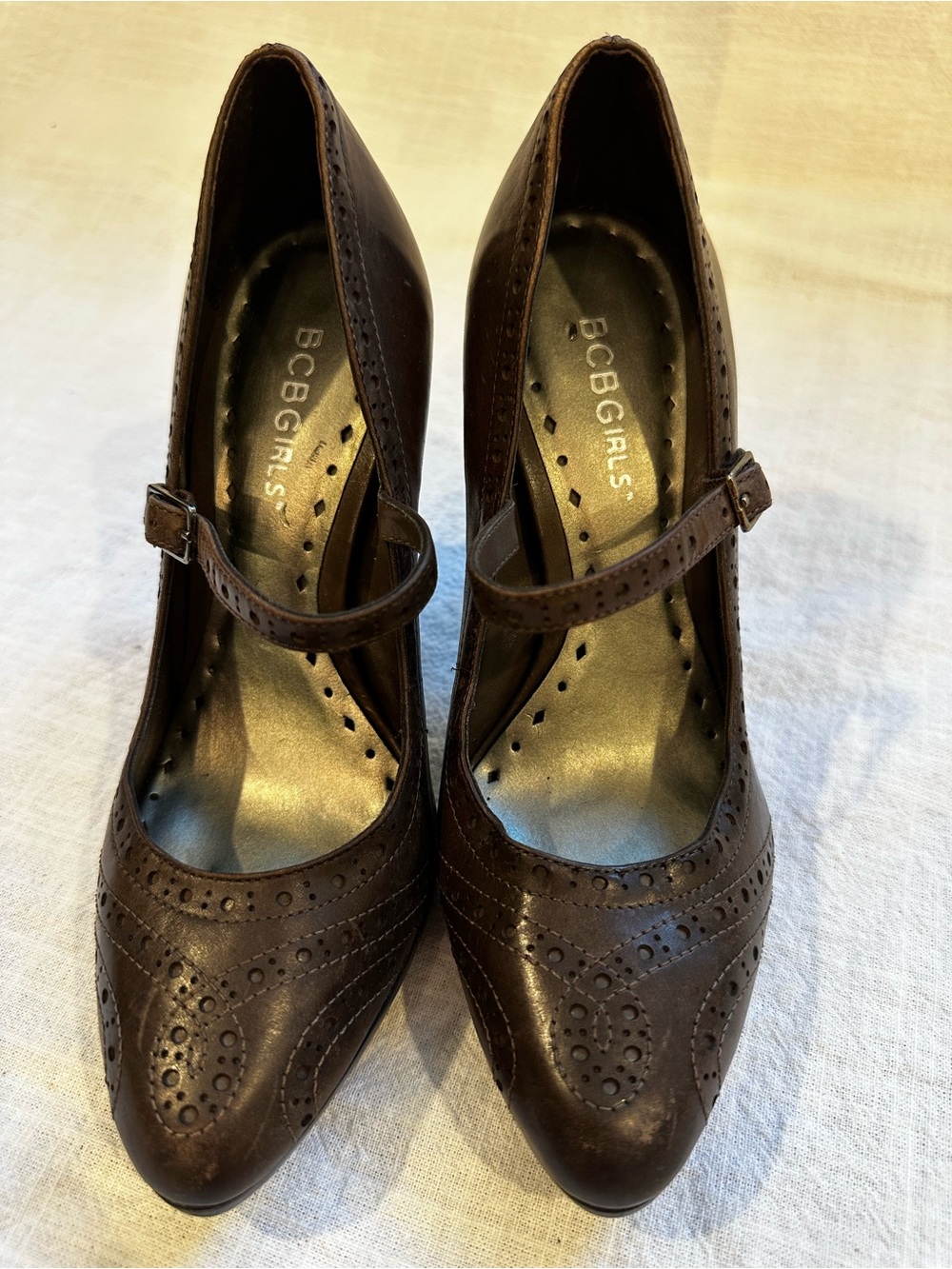 BCBGirls Dark Brown Leather Mary Jane Heels